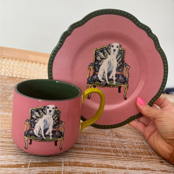 Anthropologie Raphael Balme Hand Painted Dessert Plate mug decor dog greyhound